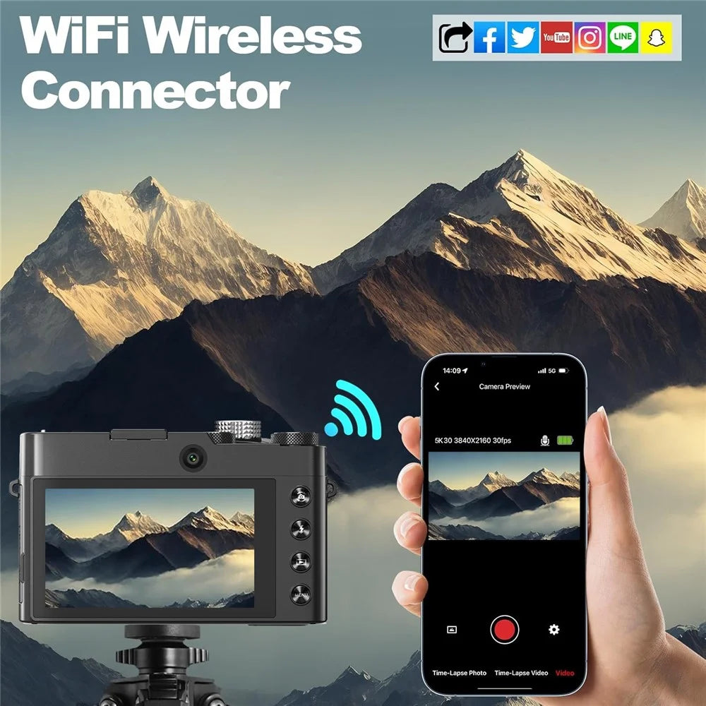 DC209X Digital Camera 64MP 5K Video Recording EIS Stabilization Dual Lens Camera with 32GB Memory Card - 5