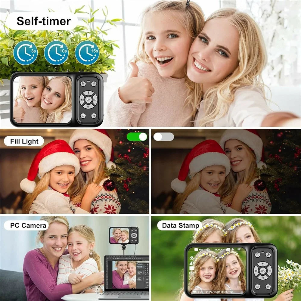 CV02 Digital Camera 2.8 + 1.4 Inch Dual Screen 4K Video Recorder 18X Digital Zoom 64MP CCD, with 32GB Card + Card Reader - 2