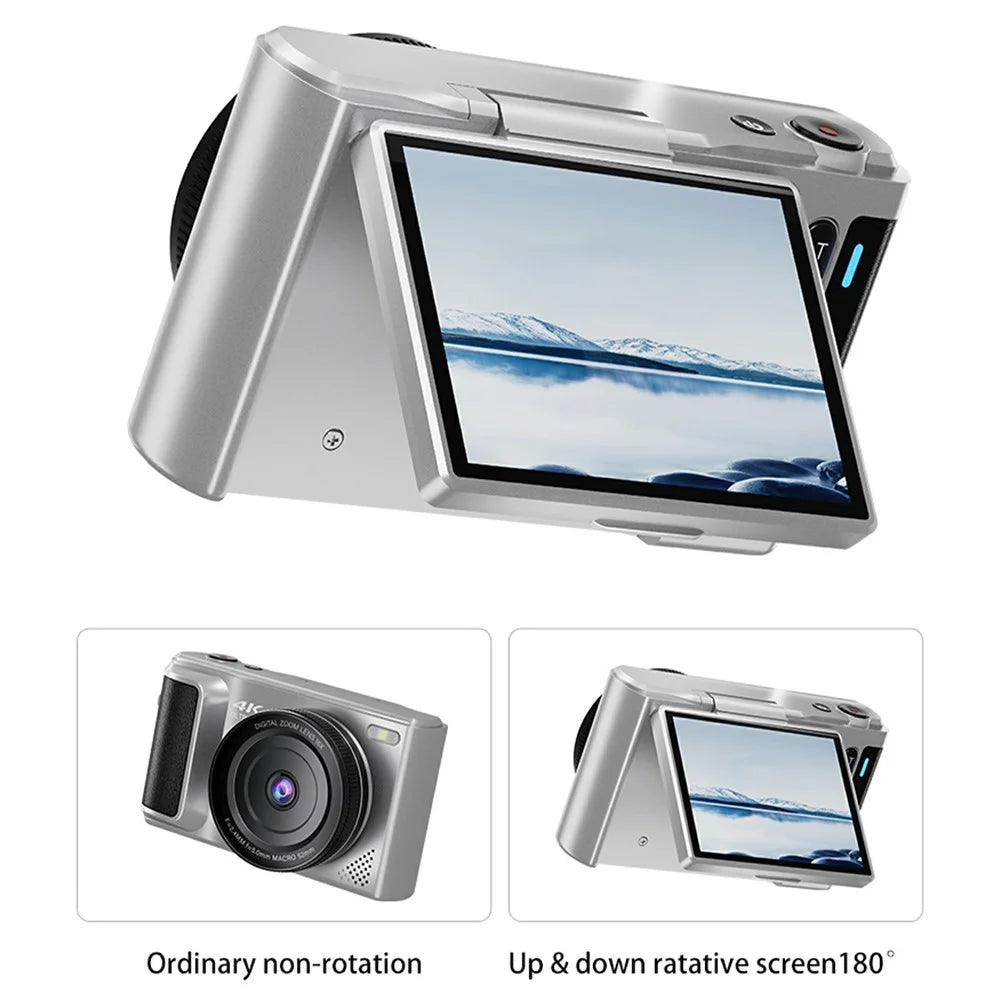 M3 Digital Camera 2.8 Inch HD Flip Screen Auto Focus 16x Digital Zoom 4K Video Recorder, with 32GB Card + Card Reader - Silver - 4