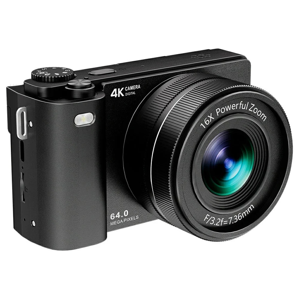 D1 2.8 Inch Flip Screen Portable Digital Camera 16X Zoom 4K UHD 64MP Video Recording Cam - Black - 1