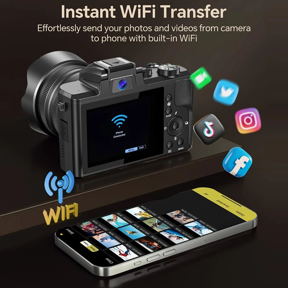 DC226 Students Entry-Level Digital Camera 48MP Sensor 8K HD Video Selfie Camera with 64GB Memory Card - EU Plug - 4