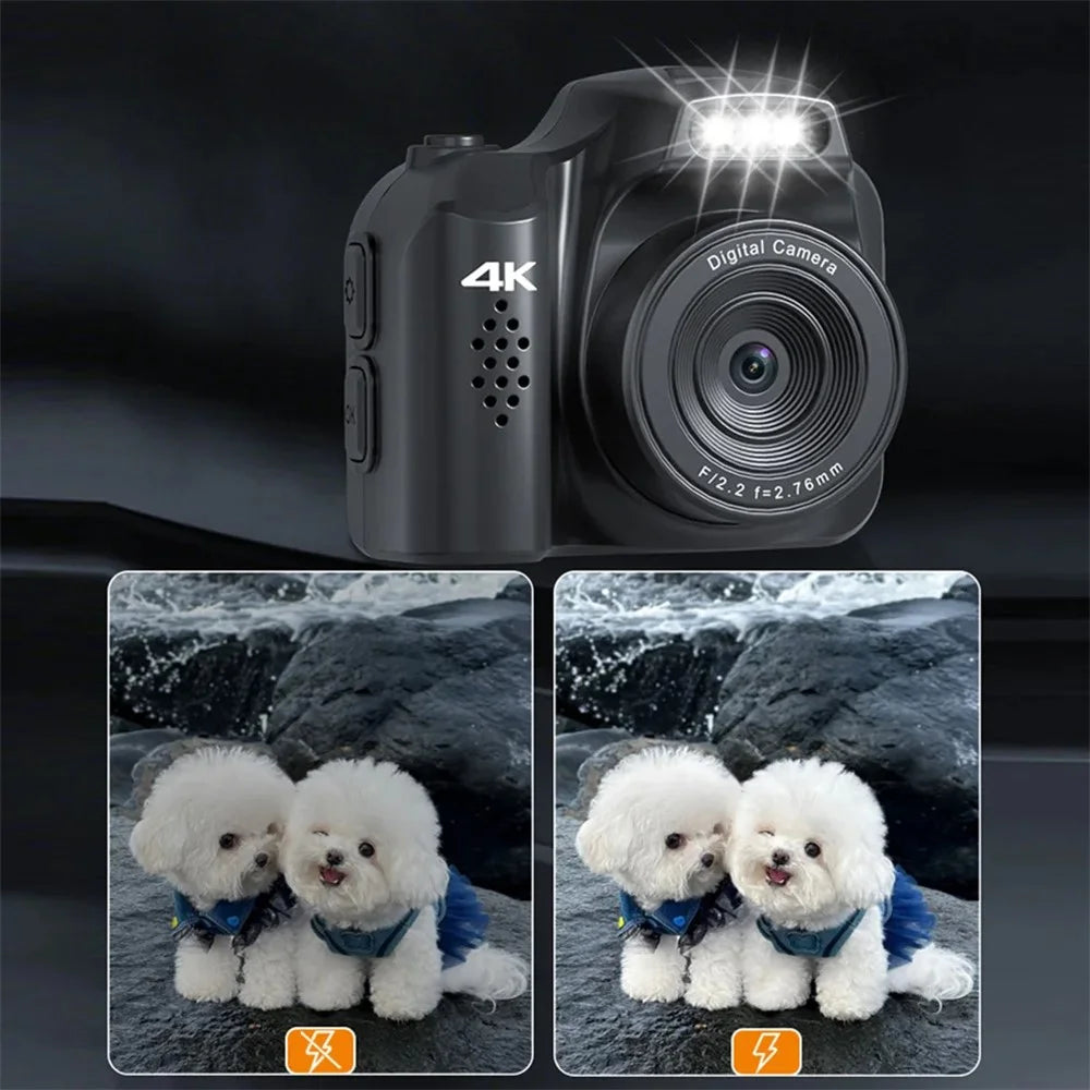 HJD-02 Kids Students Mini Digital Camera Portable Travel 4K 64MP Pocket Camcorder - Black - 5