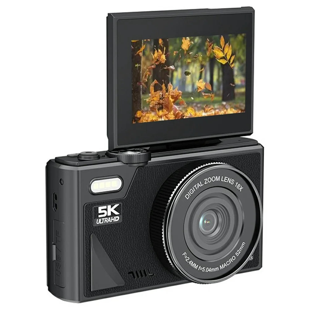 W1 3.0 Inch Flip Screen 18X Digital Zoom Digital Camera 5K Video Recorder with LED Flash - Black - 1
