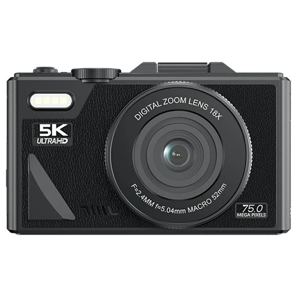 W1 3.0 Inch Flip Screen 18X Digital Zoom Digital Camera 5K Video Recorder with LED Flash, with 32GB Card + Card Reader - Black - 2