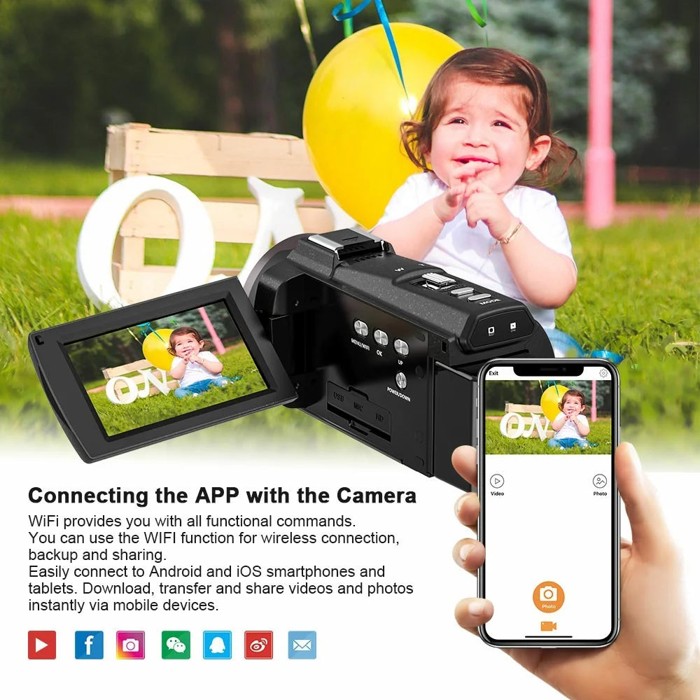 HDV-254KM 3.0 Inch Touch Screen 4K Digital Video Camera Ultra HD 48MP 16X Zoom IR Night Vision Cam - 5