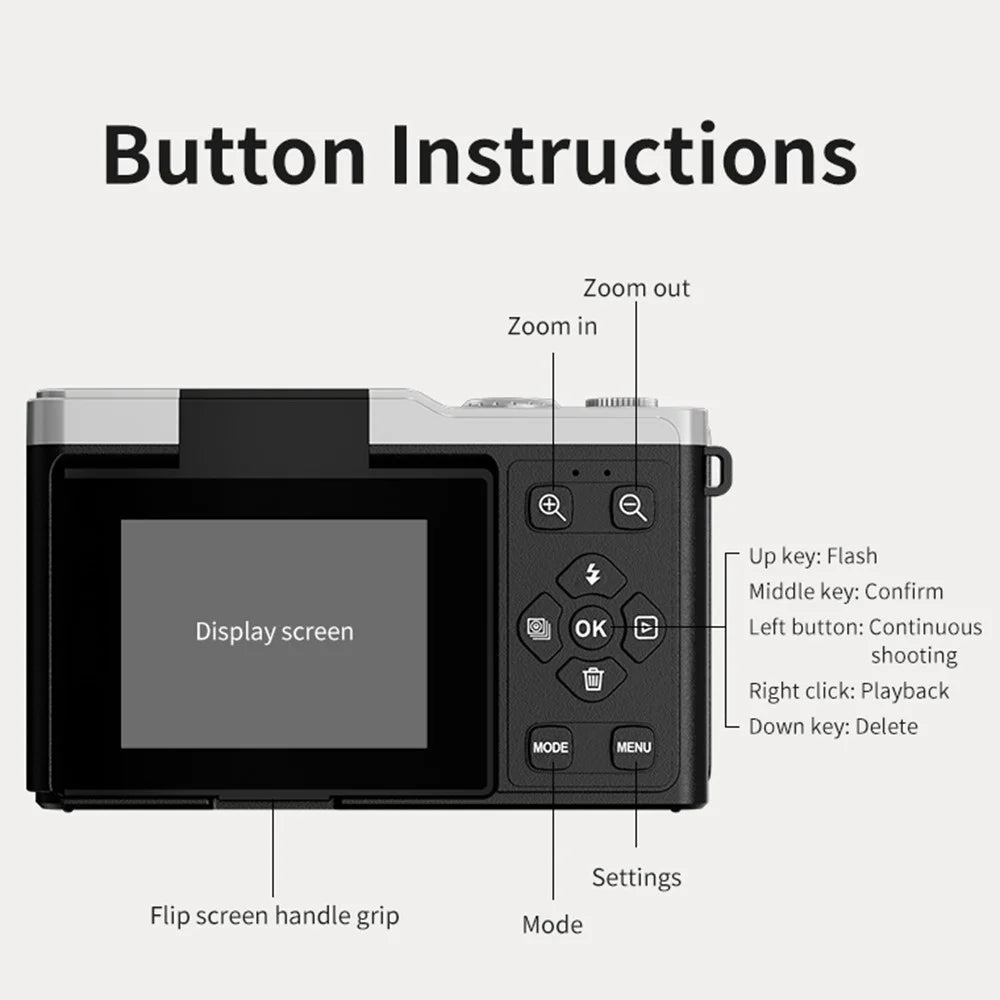 D72 2.4 Inch HD Flip Screen CCD Portable Digital Camera 4K Video Recording 16X Digital Zoom - Black - 6