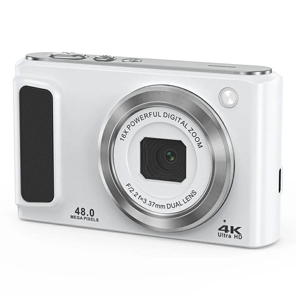 DC308 For Students 2.8 Inch IPS Screen Digital Camera 16X Zoom 4K HD Dual Lens Camcorder, with 32GB Card - White / EU Plug - 1
