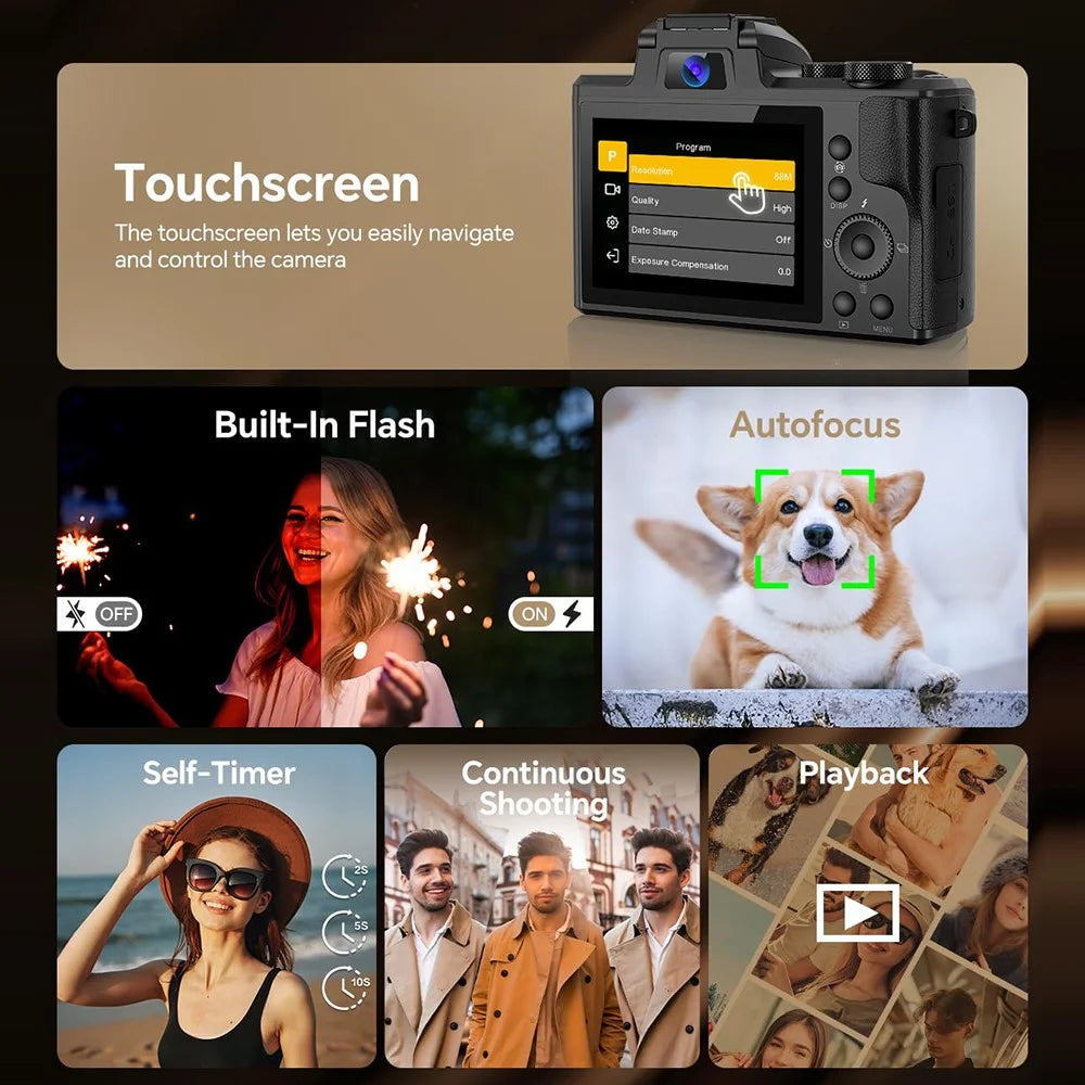 DC226 8K Digital Camera 48MP Sensor Entry-Level for Students Selfie Camera with 32GB Memory Card  /  2 Batteries - EU Plug - 5