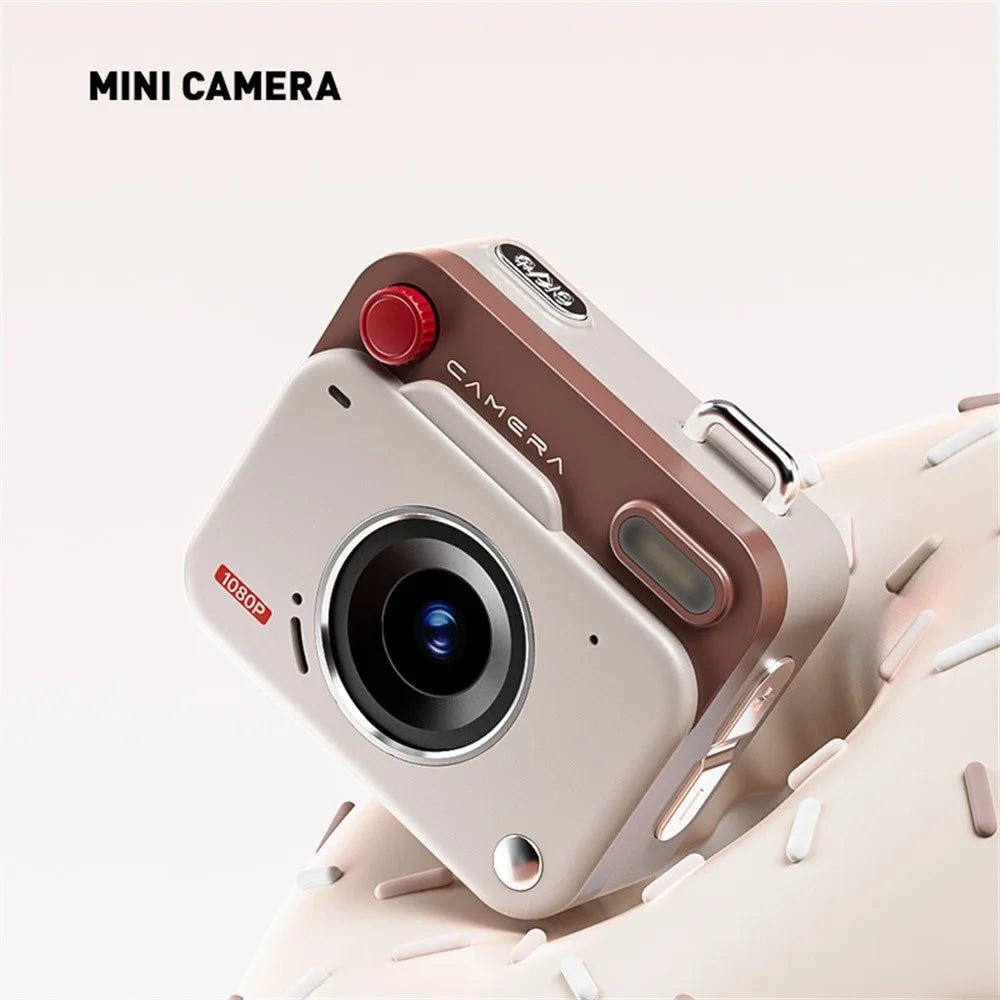 Y6000 Mini Keychain Retro Camera HD 1080P 48MP Tiny Pocket Size Photo Video for Travel Study Recording - Khaki - 4