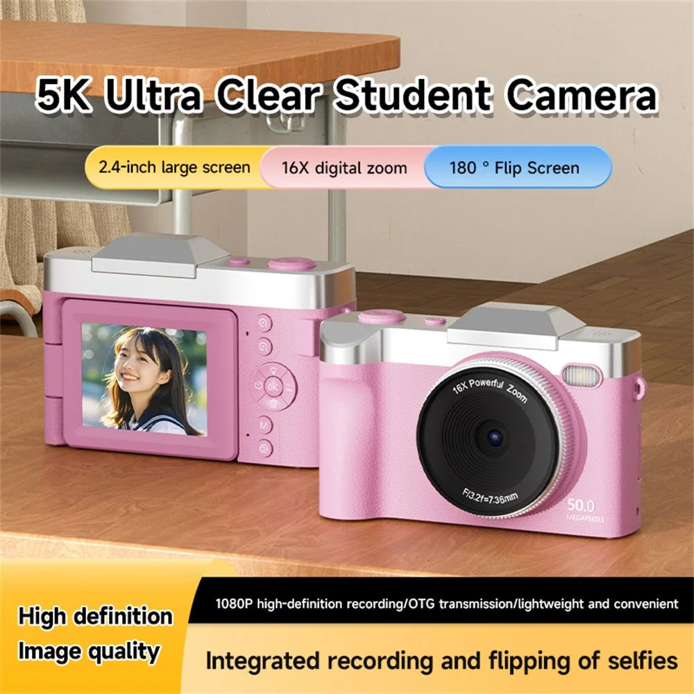 M27 2.4 Inch 180 Degree Flip Screen Digital Camera 16X Zoom Video Recording CCD with Multiple Filters - Pink - 2