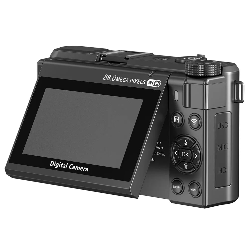WD300-8K 88MP 8K Digital Camera MAX 18X Zoom Autofocus WiFi Travel Camera with 3 inch Flip Screen Multi Filter - Black - 2