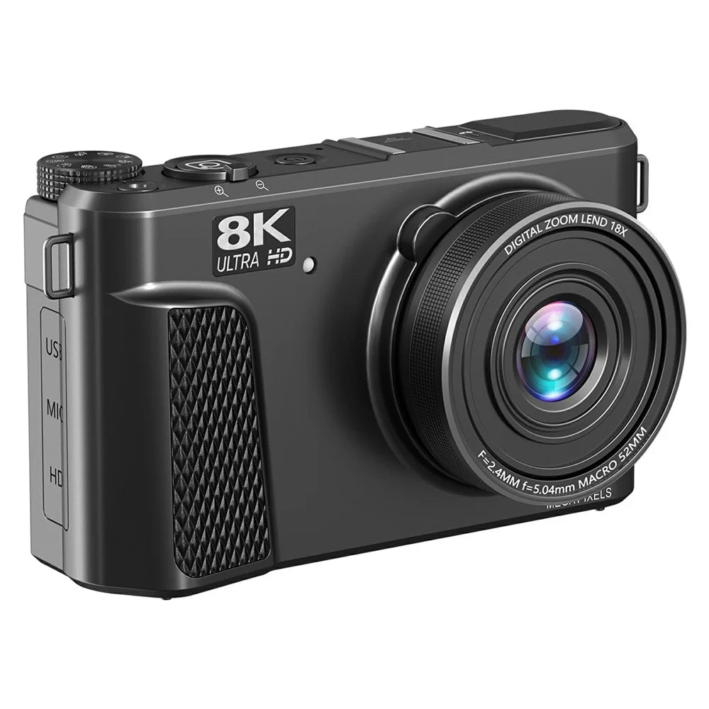 WD300-8K 88MP 8K 3 inch 180 Degree Flip Screen Digital Camera 18X Zoom WiFi Travel Camera with 32GB Card + Card Reader - Black - 1