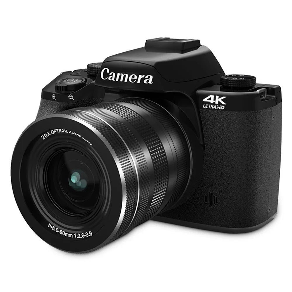 WD100-4K 75MP 4K Digital Camera 20X Optical Zoom 4.0 inch Touchscreen Mirrorless Camera with 64GB Card + Card Reader - Black - 1