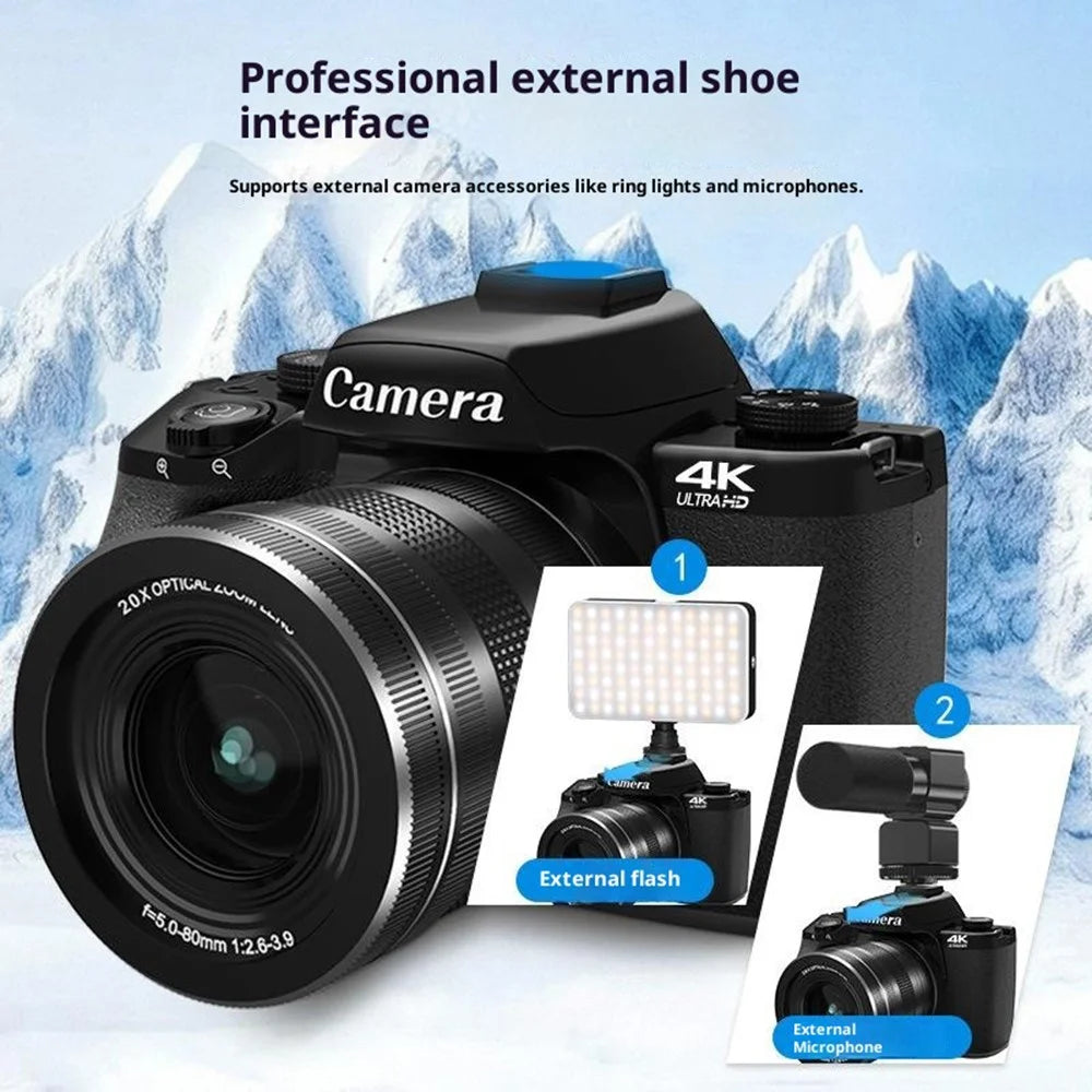WD100-4K 75MP 4K Digital Camera 20X Optical Zoom 4.0 inch Touchscreen Mirrorless Camera with 64GB Card + Card Reader - Black - 2