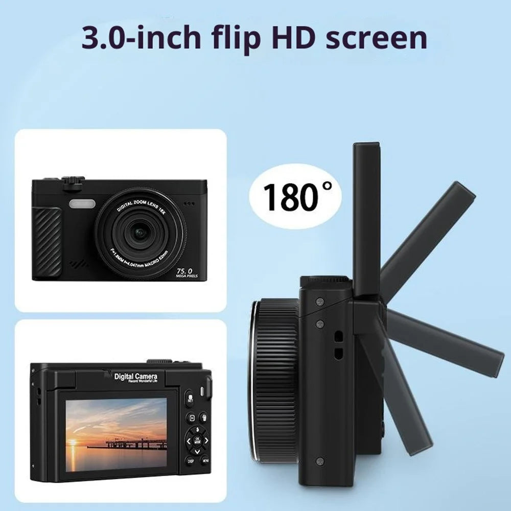 WD600-4K 75MP 4K Digital Camera 18X Zoom WiFi Travel Camera 3 inch 180 Degree Flip Screen with 31 Different Filters - Black - 7
