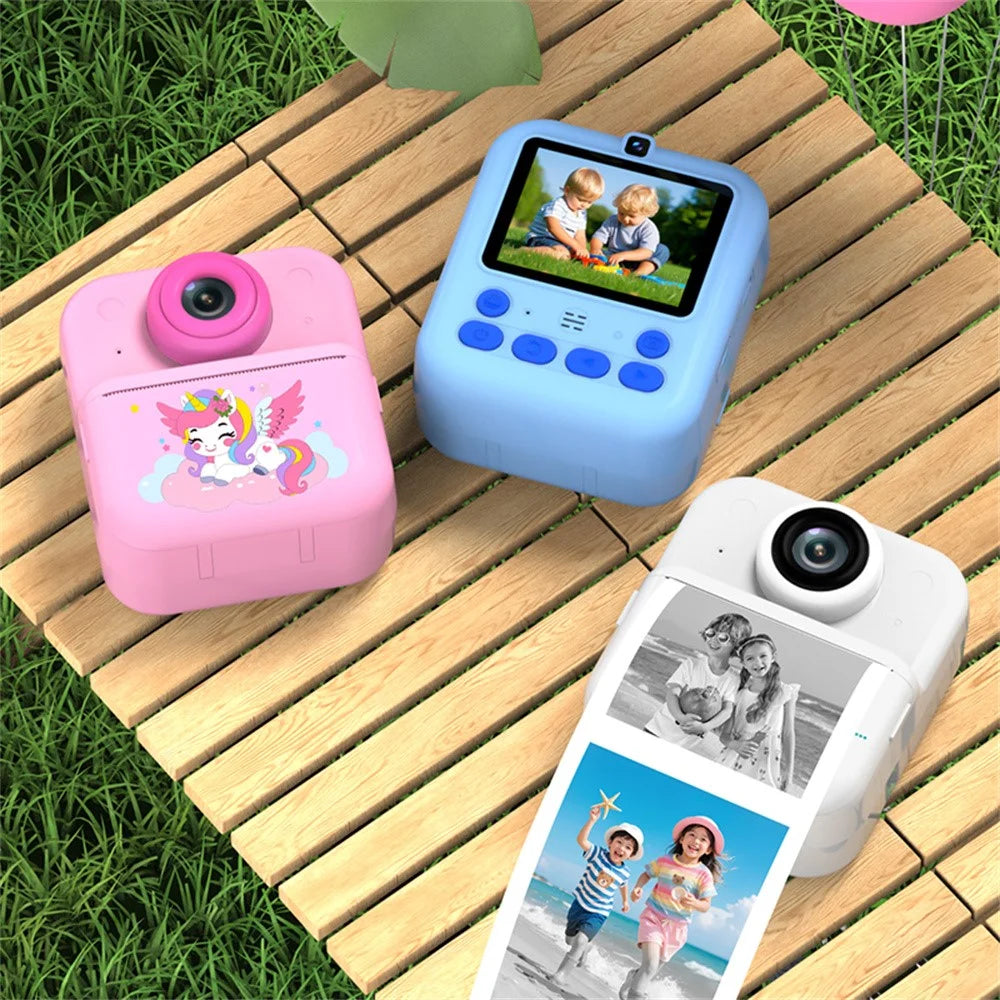S5 2.4 inch HD Dual Camera Instant Print Kids Camera 1080P Video Recorder Gift with 16X Digital Zoom Single Color Printing - Blue Dinosaur - 4