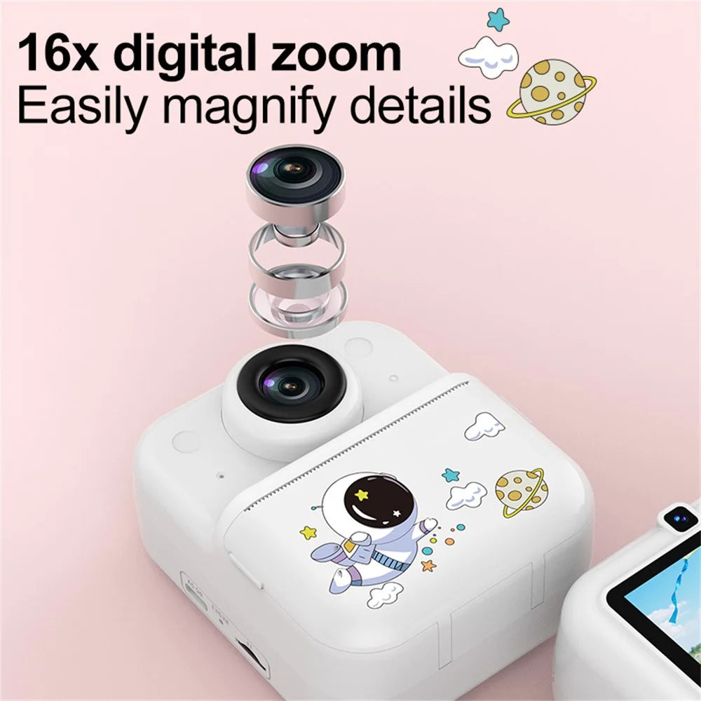 S5 2.4 inch HD Dual Camera Instant Print Kids Camera 1080P Video Recorder Gift with 16X Digital Zoom Single Color Printing - Blue Dinosaur - 7