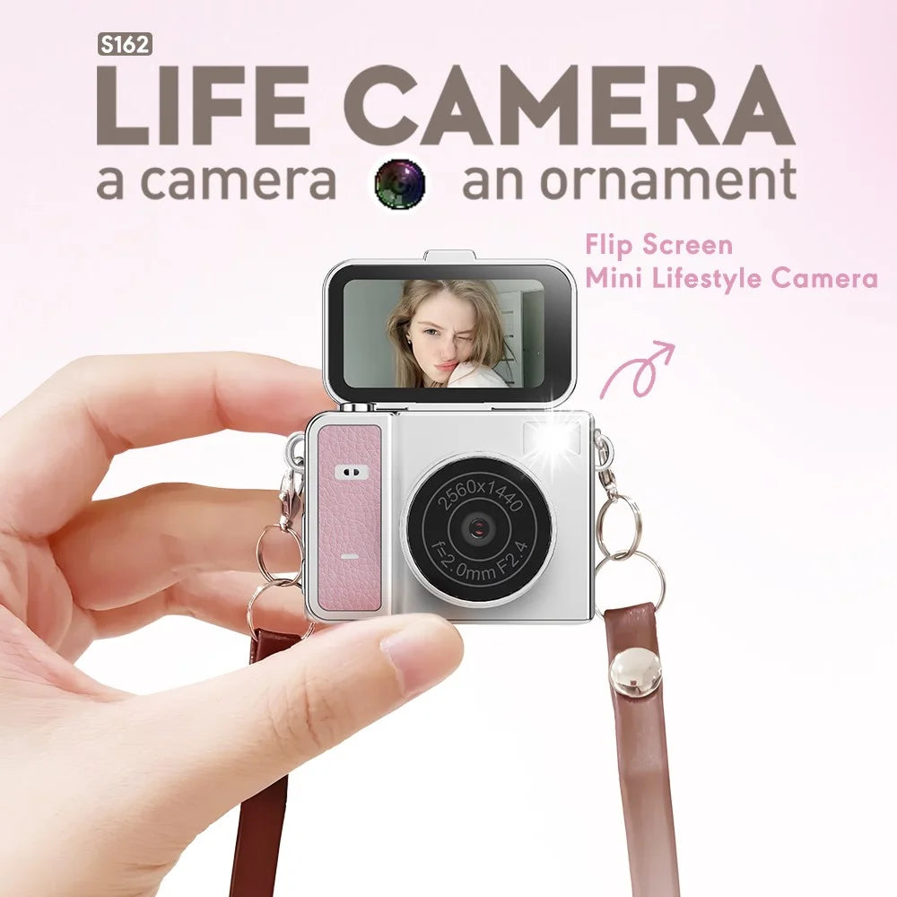 S162 Mini Camera with Flip Screen 2K Ultra HD Video 1.47 Inch IPS Display Built-in Flash 180mAH Battery - Green - 2