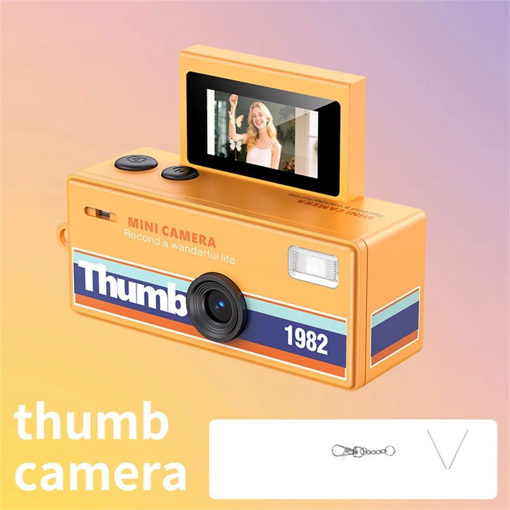 LK-030 Thumb Camera with Keychain 0.96 Inch Flip Screen Retro CCD Digital Camera 720P Mini Camcorder - Orange - 3
