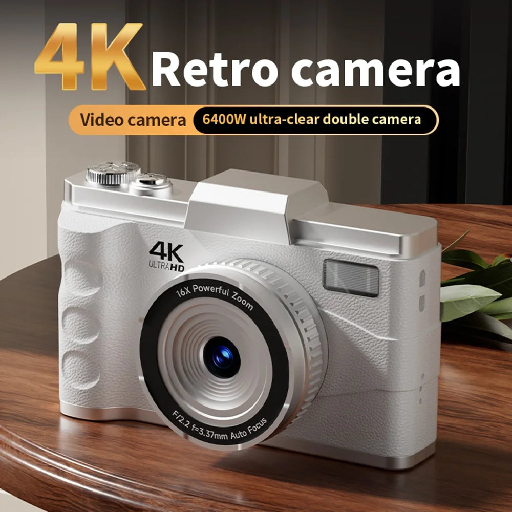 M13 Retro 64MP Digital Camera 16X Optical Zoom HD Video Recording 3.0 Inch LCD Screen Dual Lens Portable Camera - White - 2