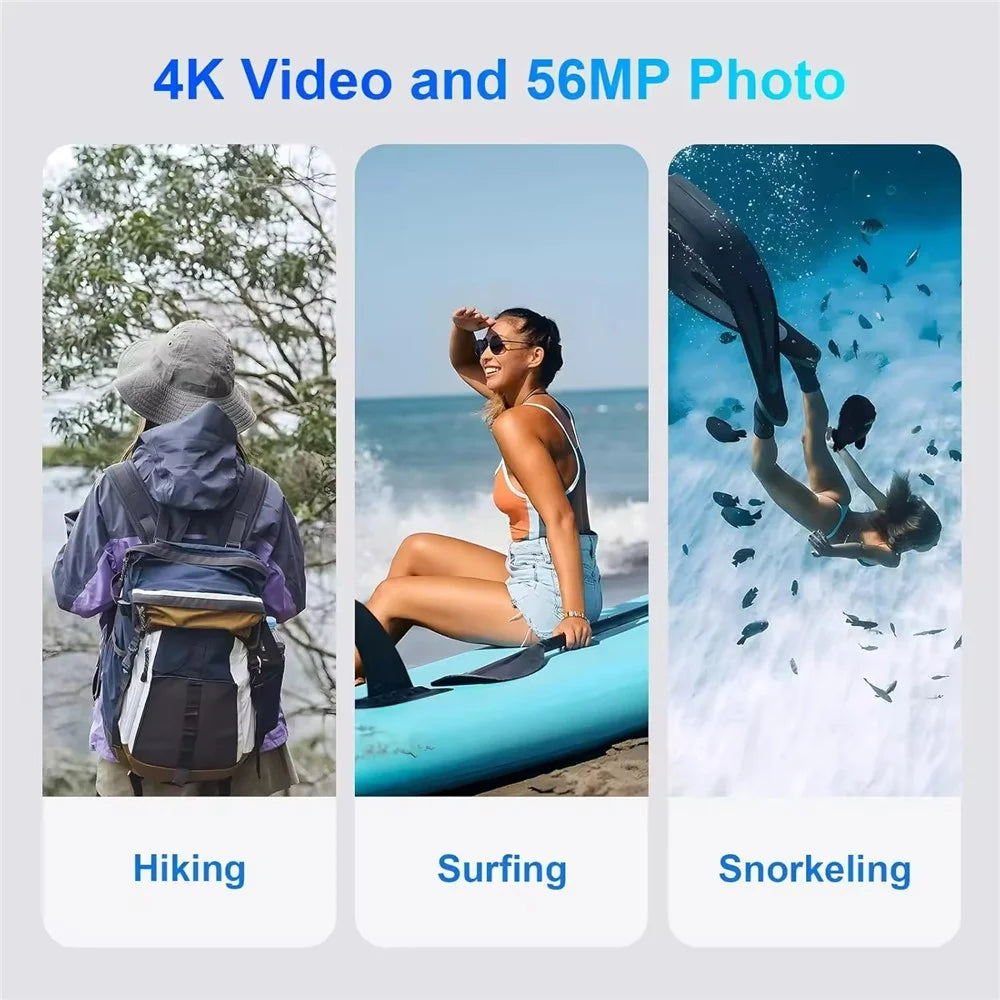 VP006 33ft Waterproof Camera with 1 Battery 4K UHD 56MP 2.8 + 1.4 Inch Dual Screen Underwater Digital Camera - Blue - 3