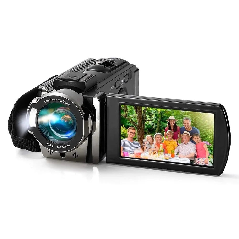 HDV-604S Digital Video Camera with 2 Batteries 3.0 Inch 270 Degree Rotating Screen 16X Zoom 1080P Camcorder - Black - 1