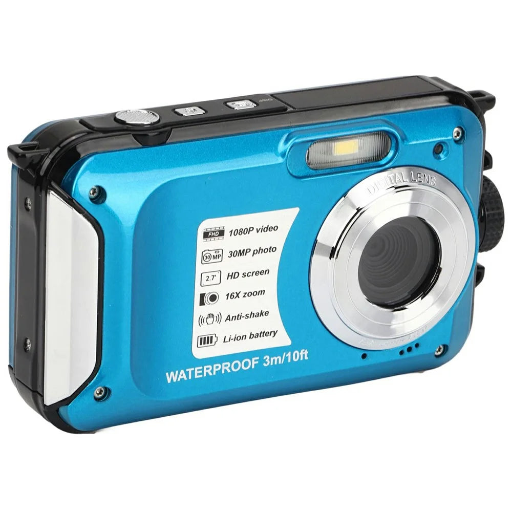 WP05 2.7 Inch LCD Screen 1080P HD Waterproof Digital Camera 10ft Underwater Camera for Swimming Diving - Blue - 1