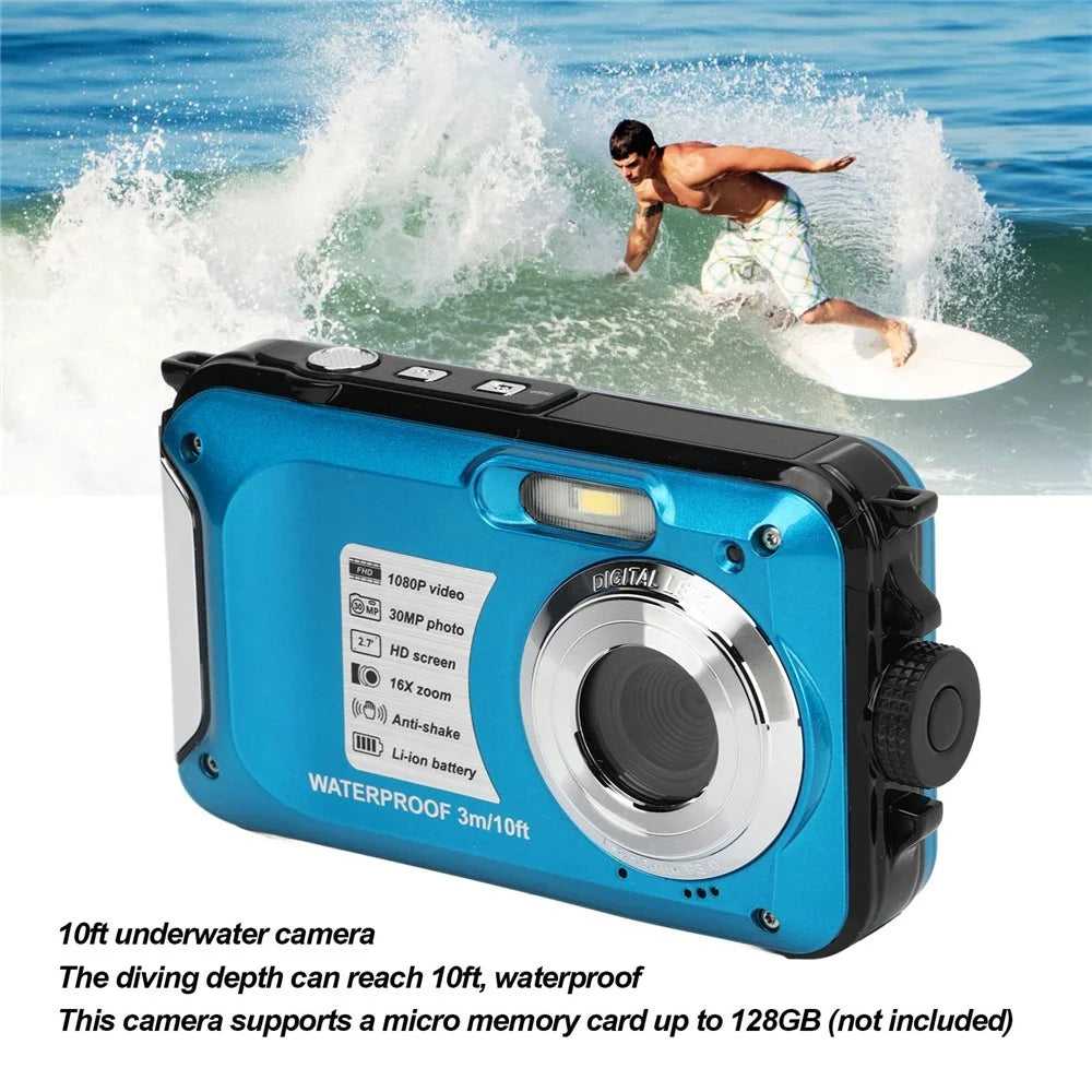 WP05 2.7 Inch LCD Screen 1080P HD Waterproof Digital Camera 10ft Underwater Camera for Swimming Diving - Blue - 3