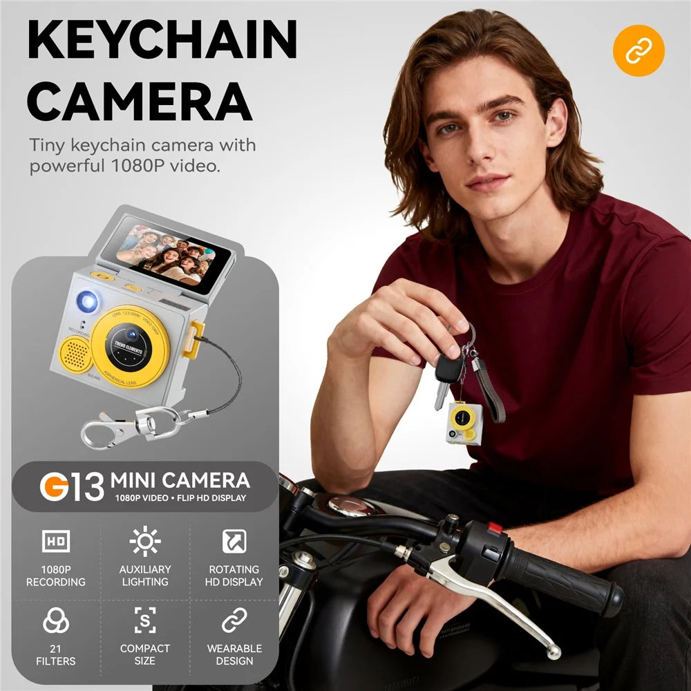 G13 Mini Thumb Camera Single Len 1080P HD Flip Screen Portable Digital Camera with 21 Shooting Filters for Vlog Sports - Yellow - 2
