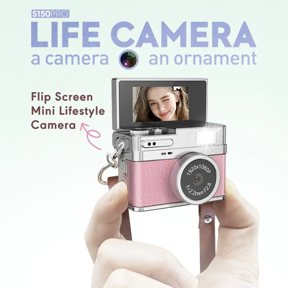 S150PRO Mini Portable Digital Camera 1080P HD Video Recording 0.96 Inch IPS Screen 180 Degree Flip Life Camera for Vlog Photography - Pink - 2