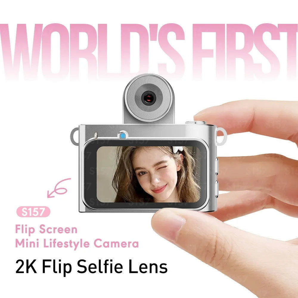 S157 2K Mini Life Camera 180 Degree Rotating Flip Screen LED Light Portable Digital Camera with Type-C Interface - White - 2