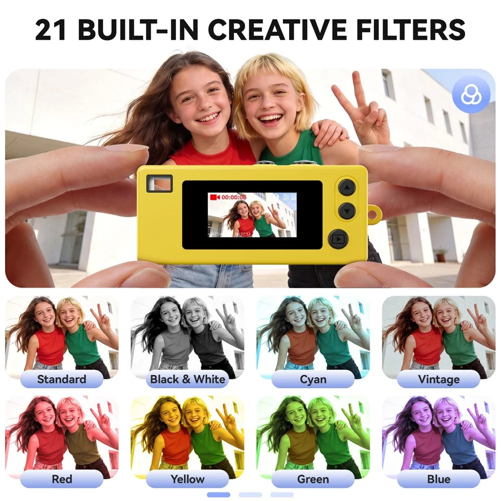 G65 0.96 Inch LCD Mini Thumb Camera 1080P HD Video Recording 21 Filters Keychain Wearable Digital Camera for Photography - Yellow - 2