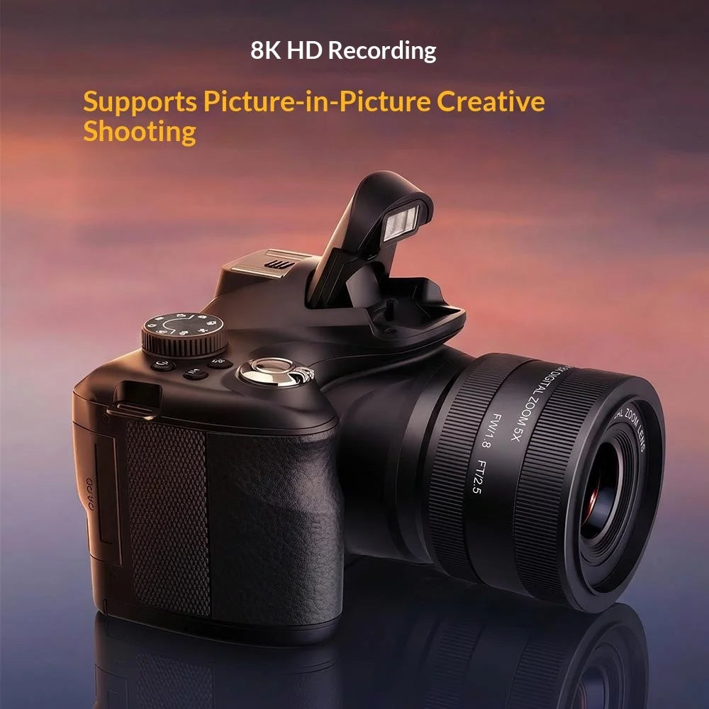 CDR7H 8K Digital Camera 75MP CMOS Sensor 40X Zoom 3.0 inch IPS Screen WiFi Vlog Camera for Photography - Black - 2