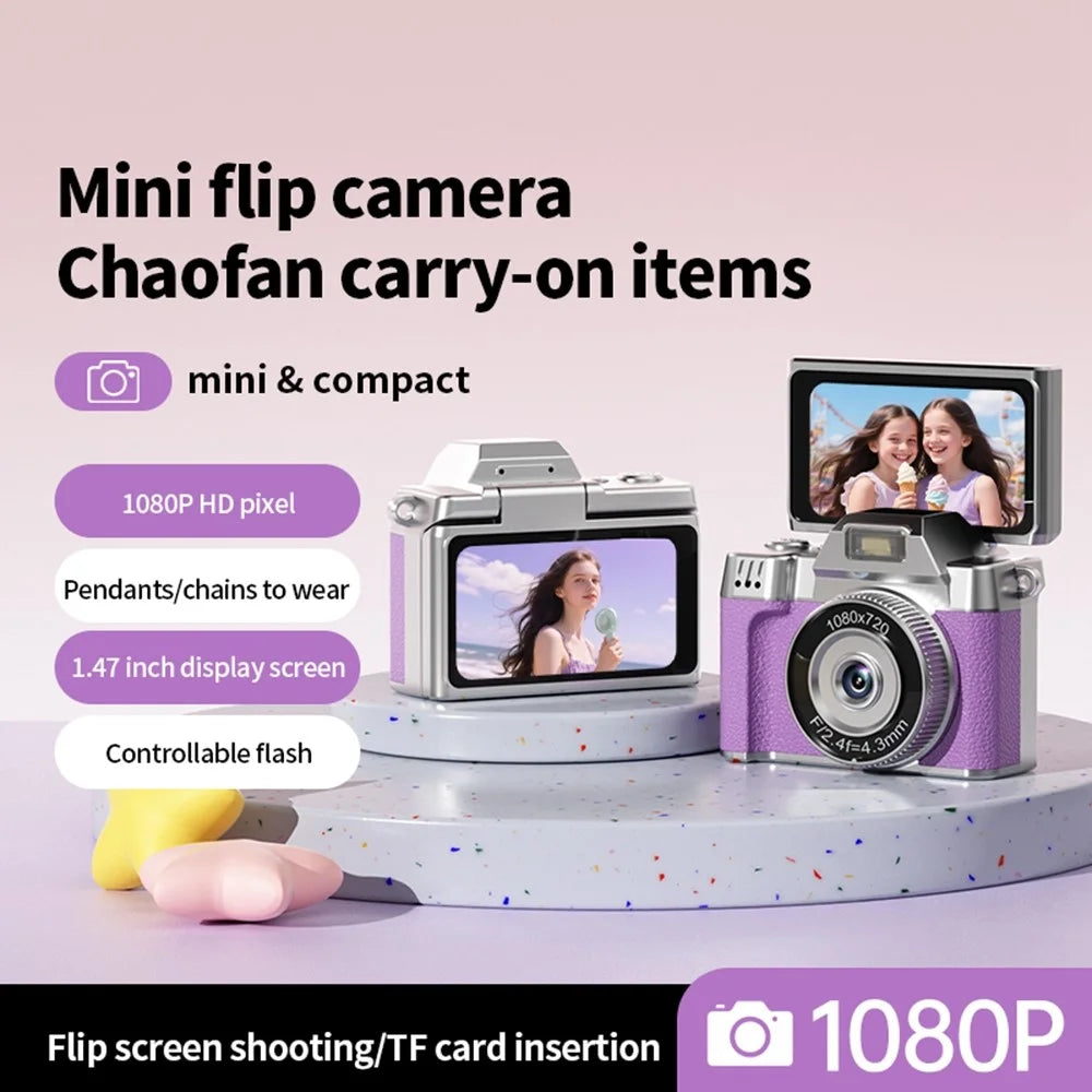 M38 Mini Thumb Camera 1.47 inch Flip Screen 1080P HD Recording Digital Camera with LED Flash - Purple - 2