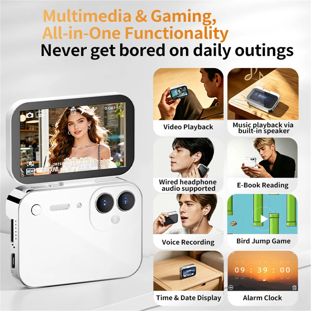D28S 64MP 4K Digital Camera Dual Lens 3 Inch Flip Touch Screen CCD Camera with Beauty Filters (without TF Card) - Black - 7