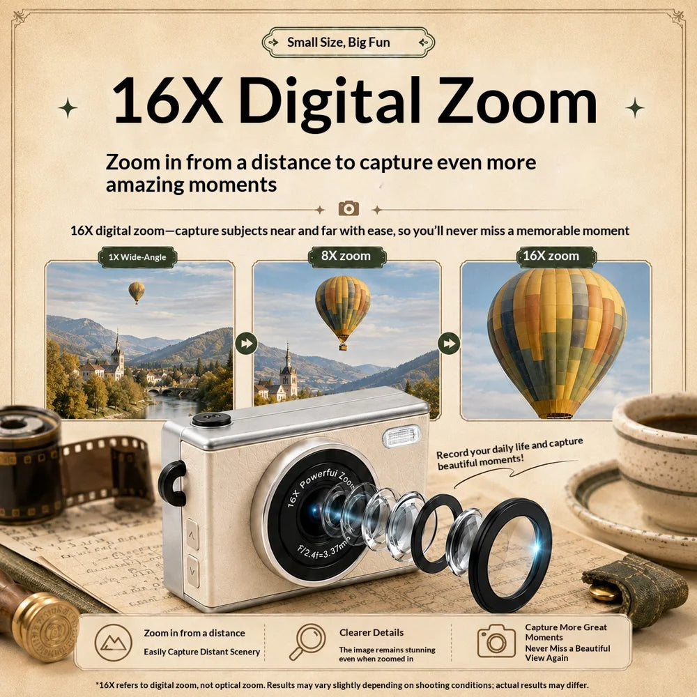 M2 Mini Retro Camera 1MP 16X Digital Zoom Portable Camera for Daily Photography, without TF Card - White - 2