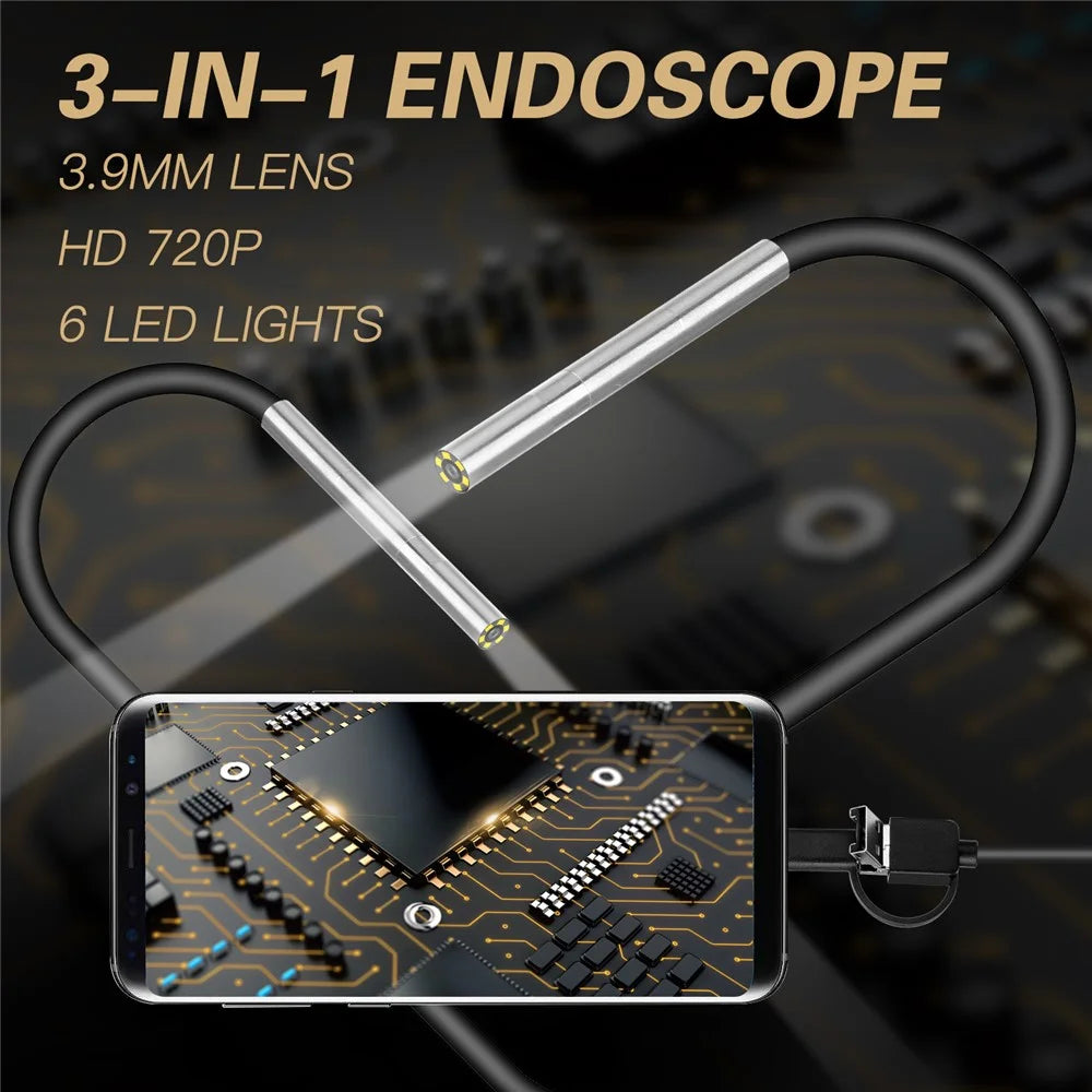 AN100 3-in-1 Endoscope Inspection Camera 3.9mm Snake Camera with 2M Semi-Rigid Cable - 2