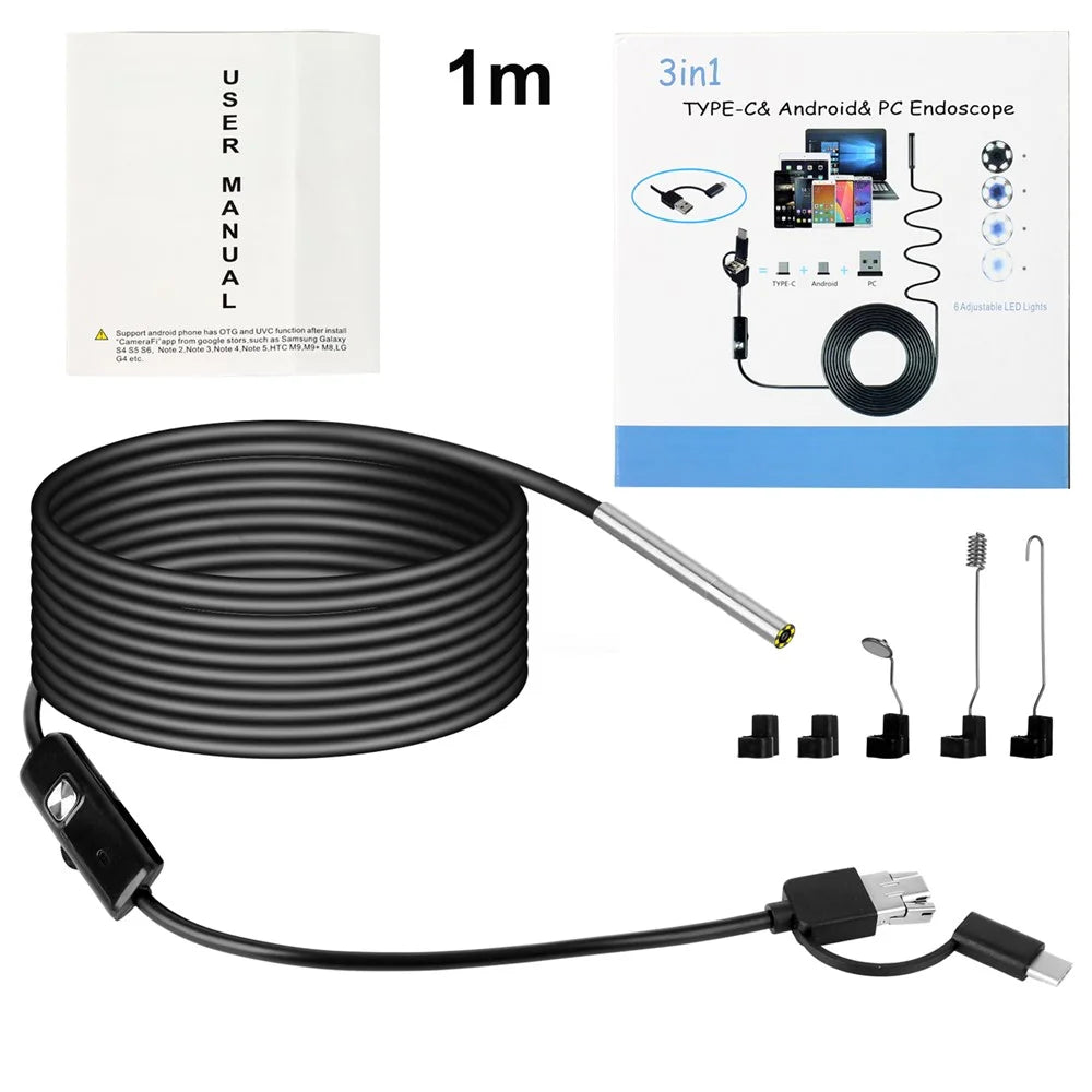 AN100 3-in-1 Endoscope Inspection Camera 3.9mm Snake Camera with 1M Semi-Rigid Cable - 1