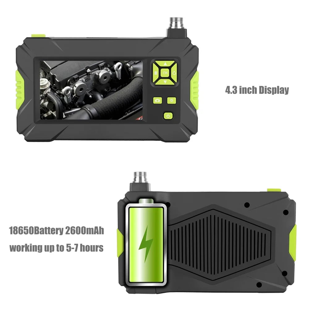 P30 Industrial Endoscope 5.5mm Handheld Borescope 8 LEDs 4.3inch 1080P HD Video Car Inspection Camera with 5M Semi-Rigid Cable - Green - 6