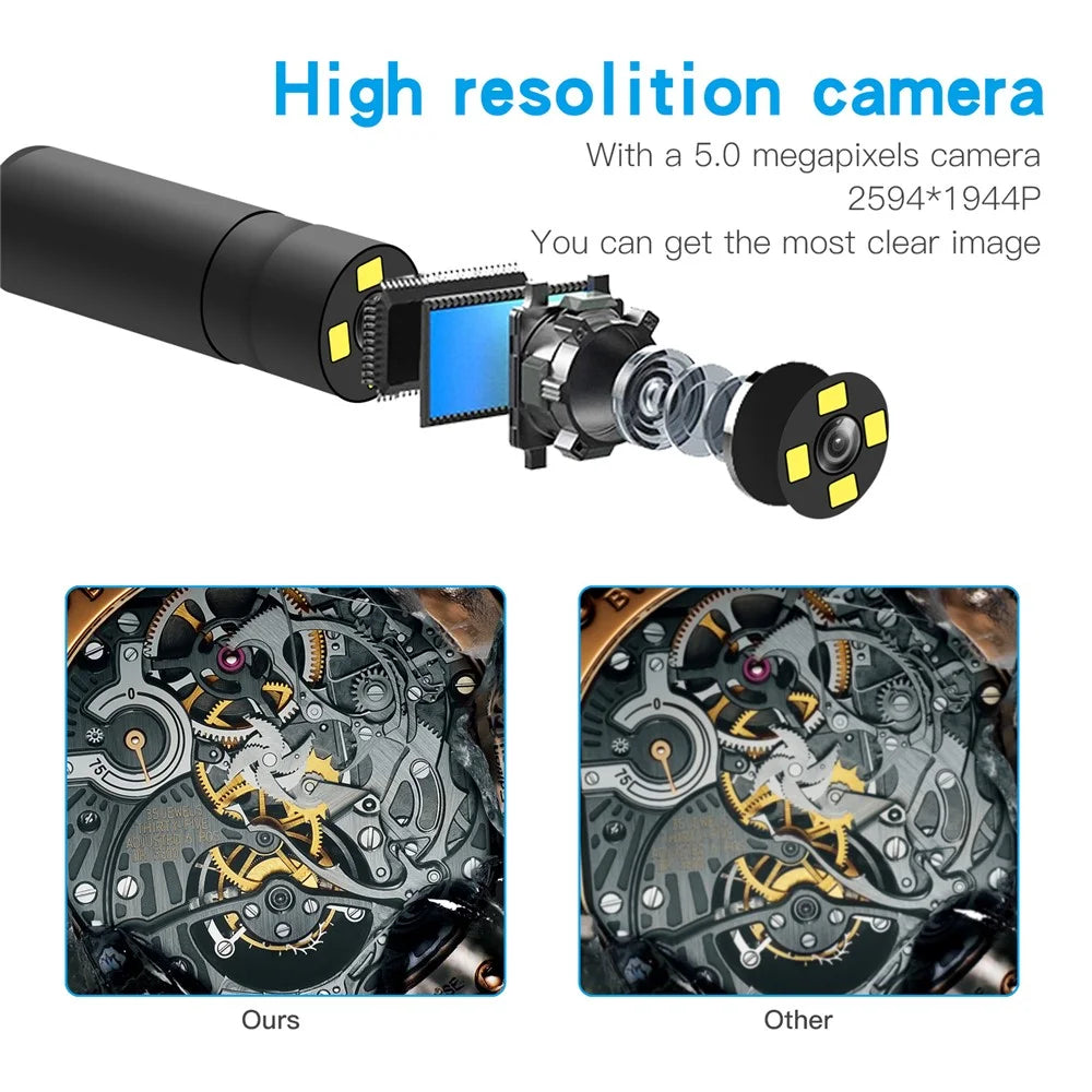 F230 Handheld WiFi Endoscopes Automatic Focusing 14mm Industrial Borescope with 5M Semi-Rigid Cable - 5