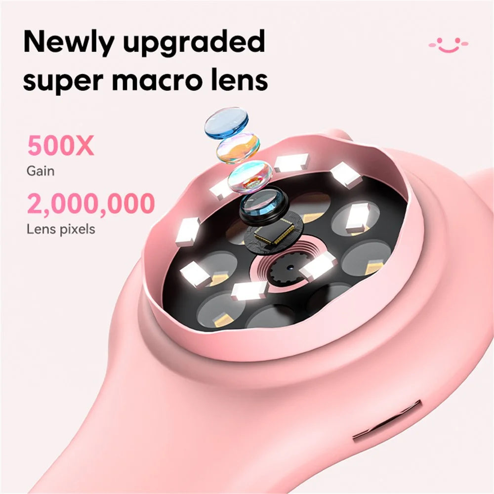 335 Upgraded 500X Magnification 2-inch IPS Screen Children Microscope Science Experiment Toy - Pink - 4