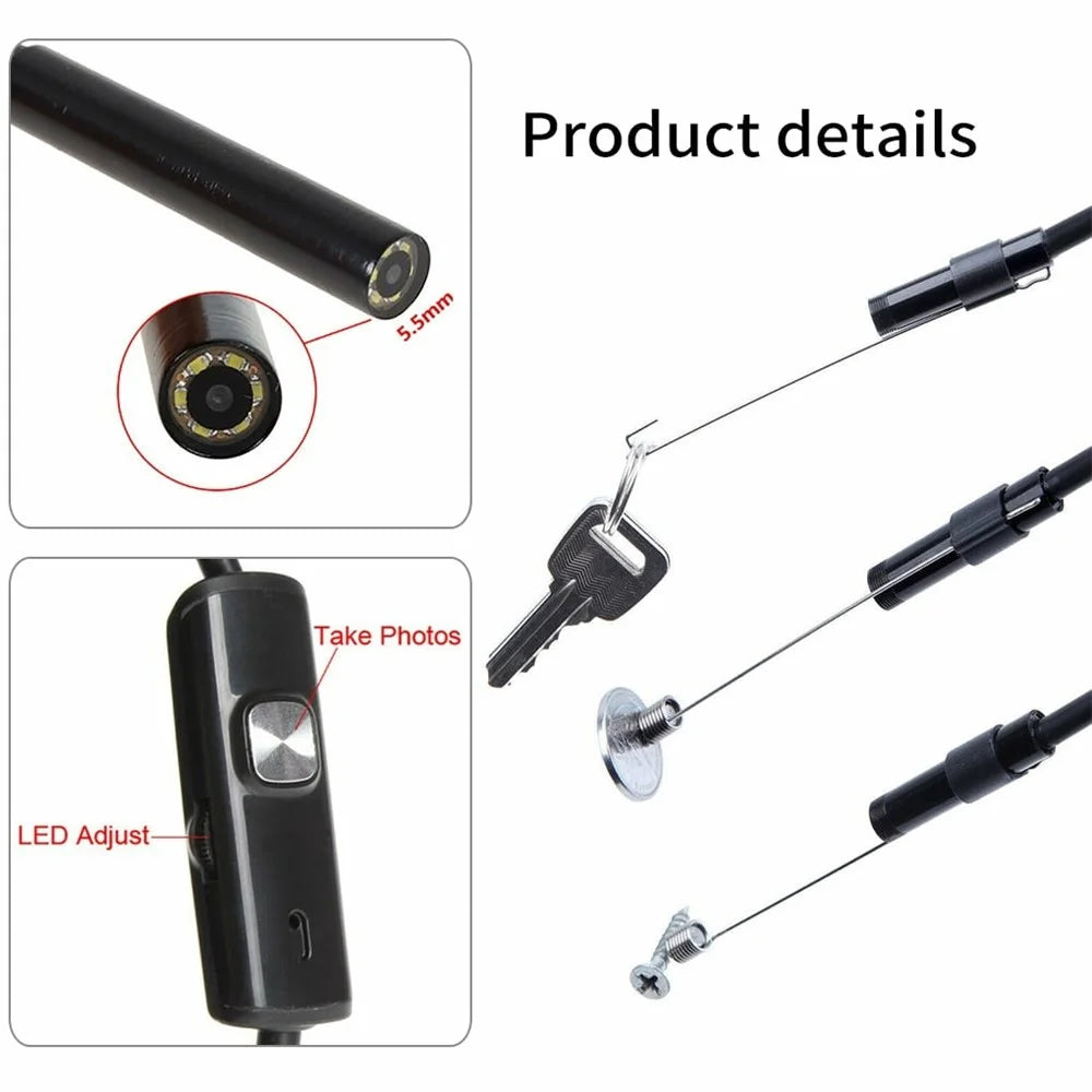 Y1002 5m Flexible Wire Type-C+USB+Android Phone Borescope 5.5mm Camera Lens Inspection Endoscope - 6