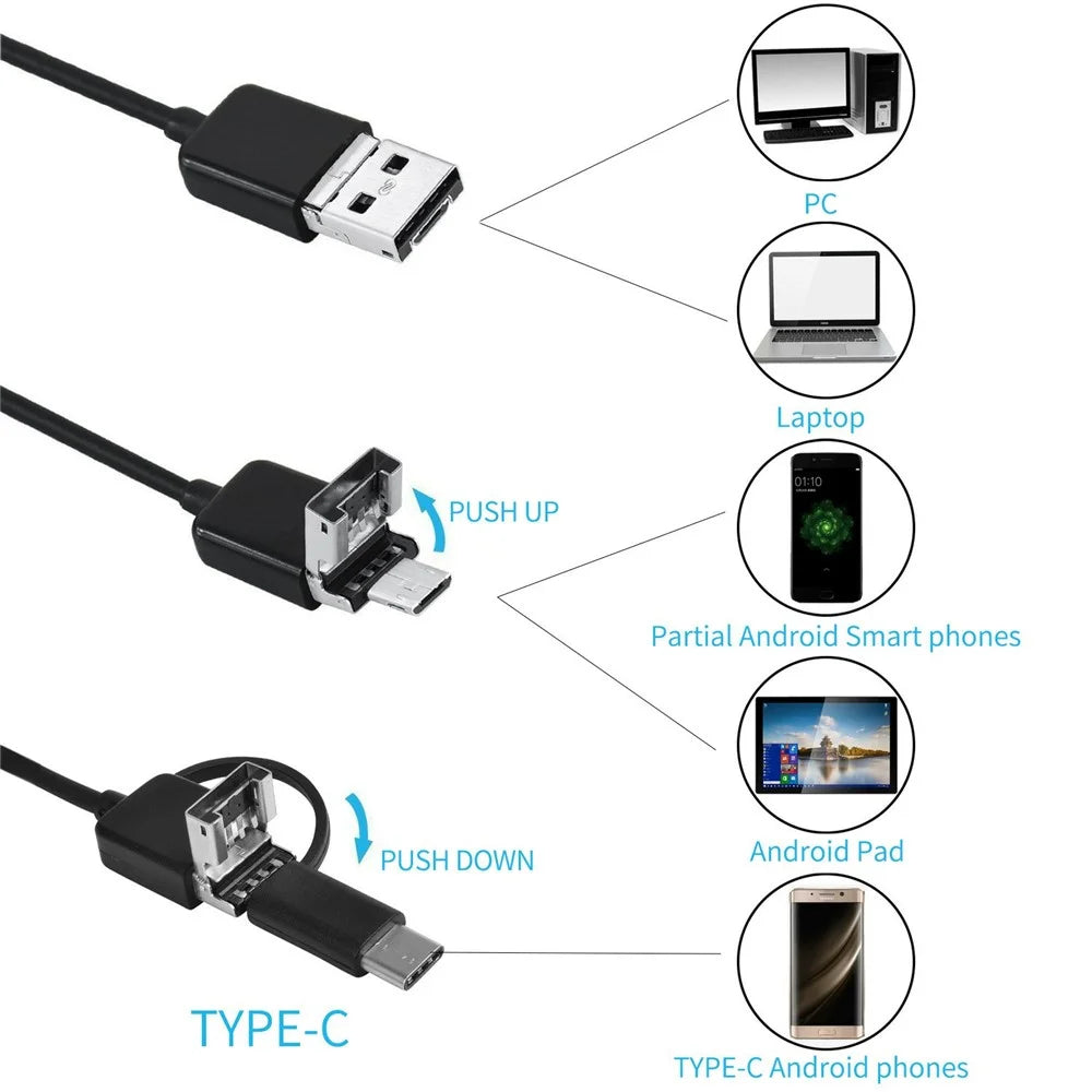 Y1002 5m Hard Wire Inspection Endoscope 5.5mm Camera Lens Type-C+USB+Android Phone Borescope - 4