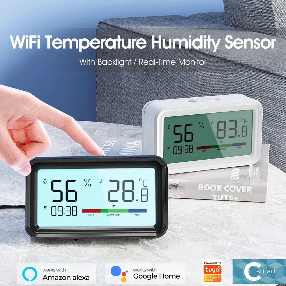 MG-WSD100 Humidity Sensor with Backlit Tuya Smart Home WiFi + Bluetooth-compatible Electronic Thermometer - Black - 2