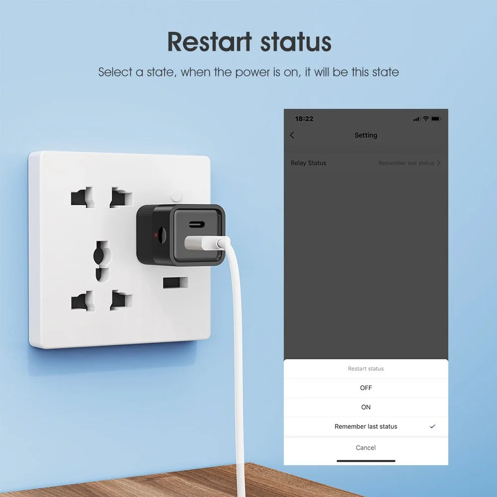 MG-SPQ100 Wireless WiFi Type-C Power Adapter to USB+Type-C Charging Adapter Tuya Smart App Remote Control Switch - Black - 3