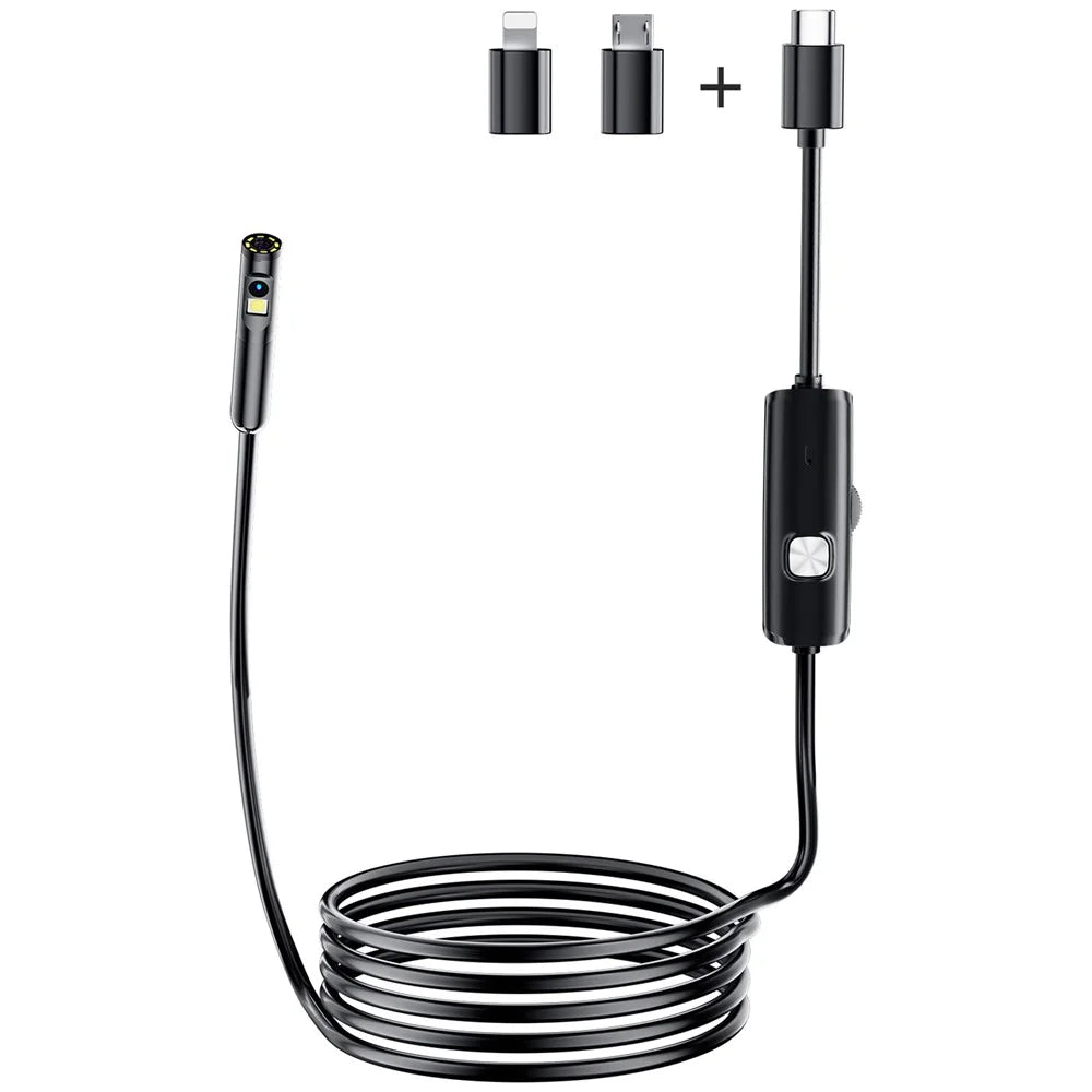 AN112 1m Hard Wire 8mm Dual Lens HD Endoscope Type-C Phone Industrial Inspection Camera (With 8Pin + Micro Adapter) - 1