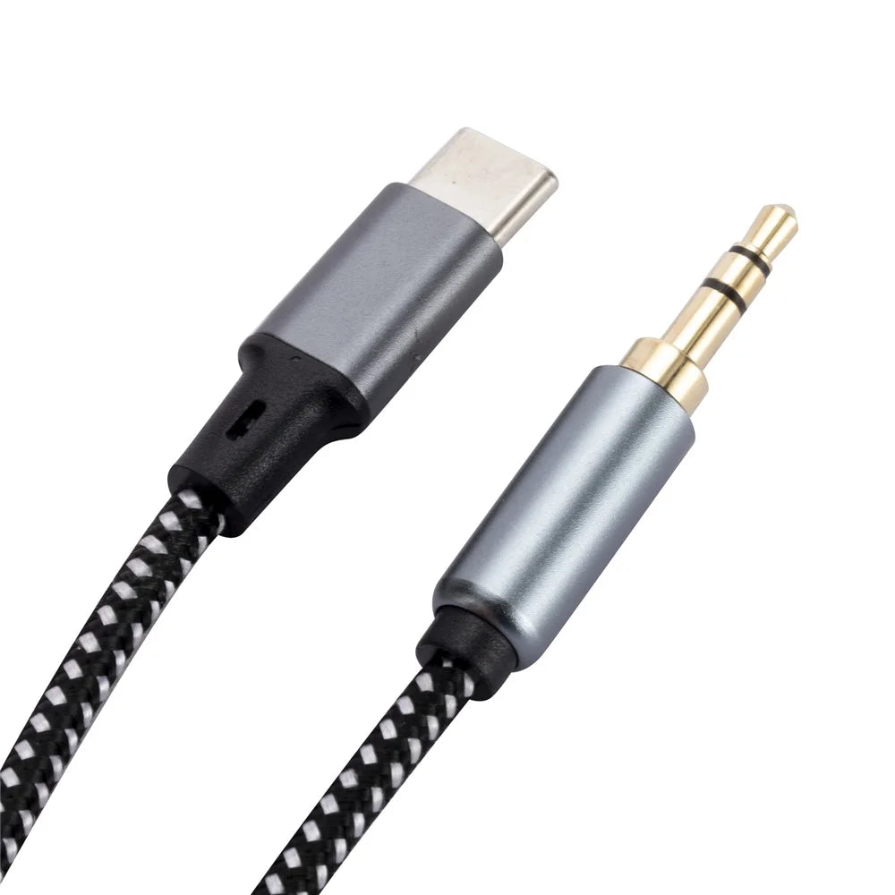 2m USB-C Male to 3.5mm Male Audio Adapter Cable Braided Headphone Car Stereo Connection Cord - 2