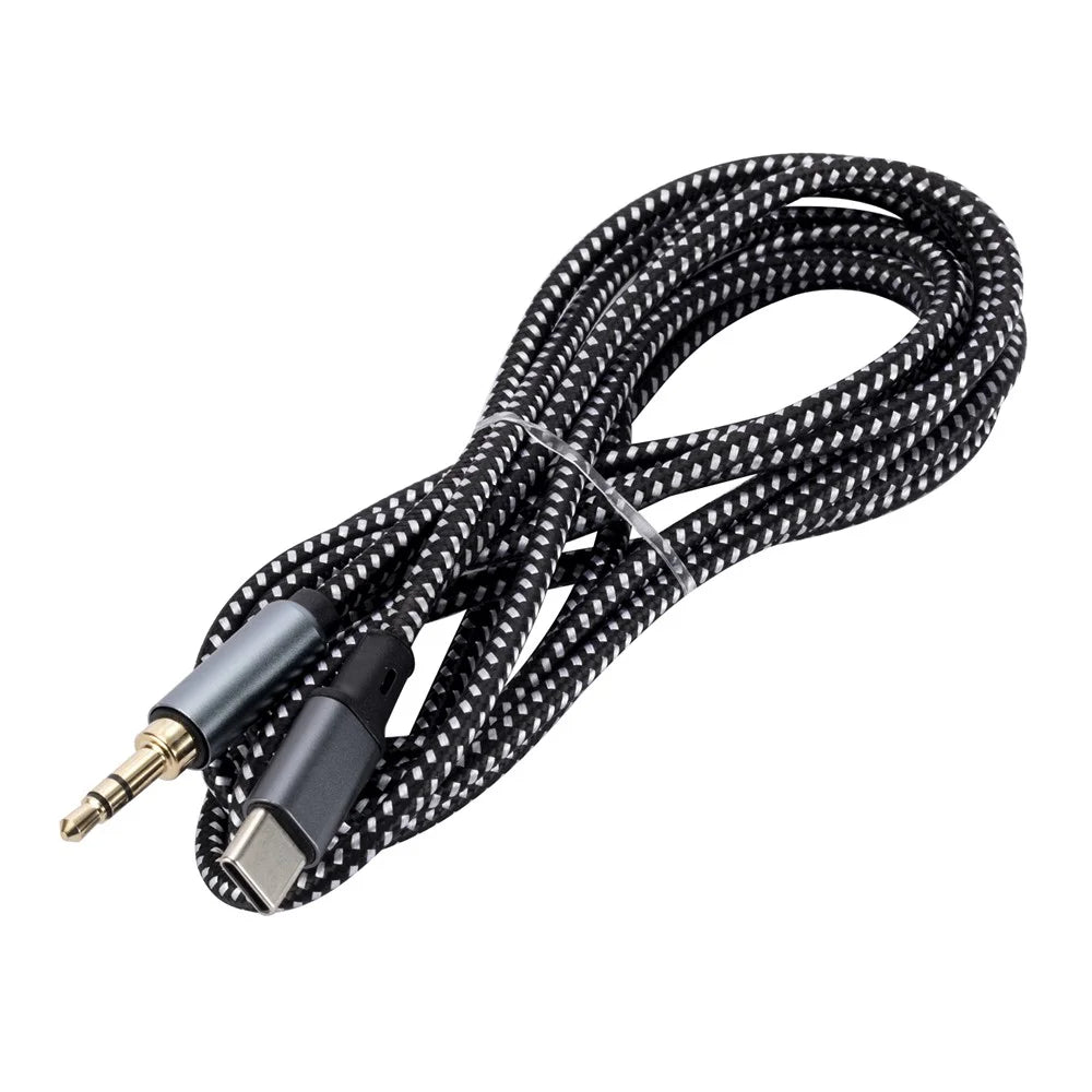 1m USB-C Male to 3.5mm Male Audio Adapter Cable Braided Headphone Car Stereo Connection Cord - 6