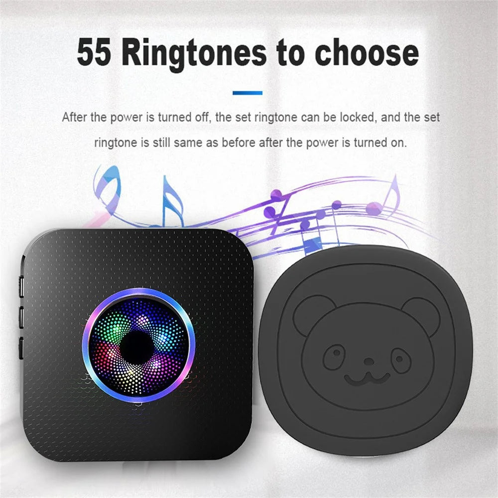 N65Q-2T1 Wireless Door Bell Elderly Care Flashing Adjustable Volume Home Doorbell, 2 Transmitter+1 Receiver - US Plug / Black - 3