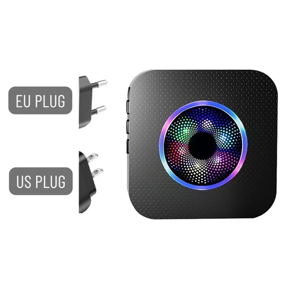 N65Q-2T2 Cute Cartoon Wireless Door Bell 55 Ringtones Flashing Home Doorbell, 2 Transmitter+2 Receiver - US Plug / Black - 2